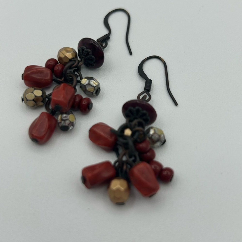Elegant Red and Gold Beaded Earrings
